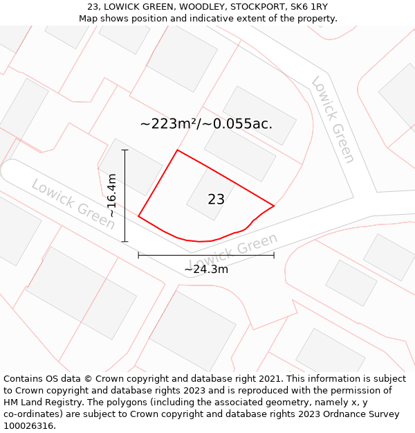 23, LOWICK GREEN, WOODLEY, STOCKPORT, SK6 1RY: Plot and title map