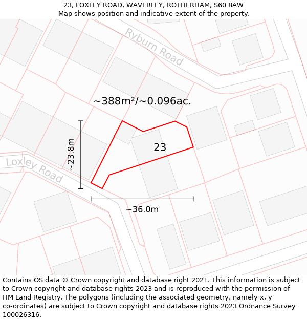 23, LOXLEY ROAD, WAVERLEY, ROTHERHAM, S60 8AW: Plot and title map