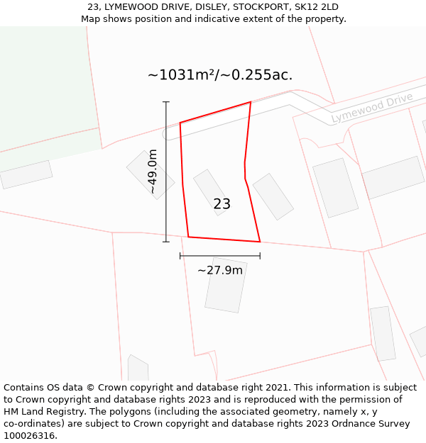 23, LYMEWOOD DRIVE, DISLEY, STOCKPORT, SK12 2LD: Plot and title map