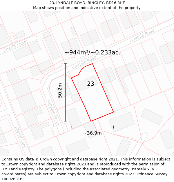 23, LYNDALE ROAD, BINGLEY, BD16 3HE: Plot and title map