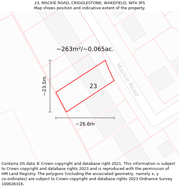 23, MACKIE ROAD, CRIGGLESTONE, WAKEFIELD, WF4 3FS: Plot and title map
