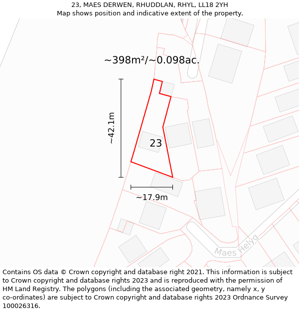 23, MAES DERWEN, RHUDDLAN, RHYL, LL18 2YH: Plot and title map