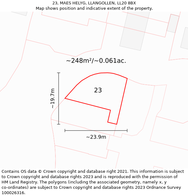 23, MAES HELYG, LLANGOLLEN, LL20 8BX: Plot and title map