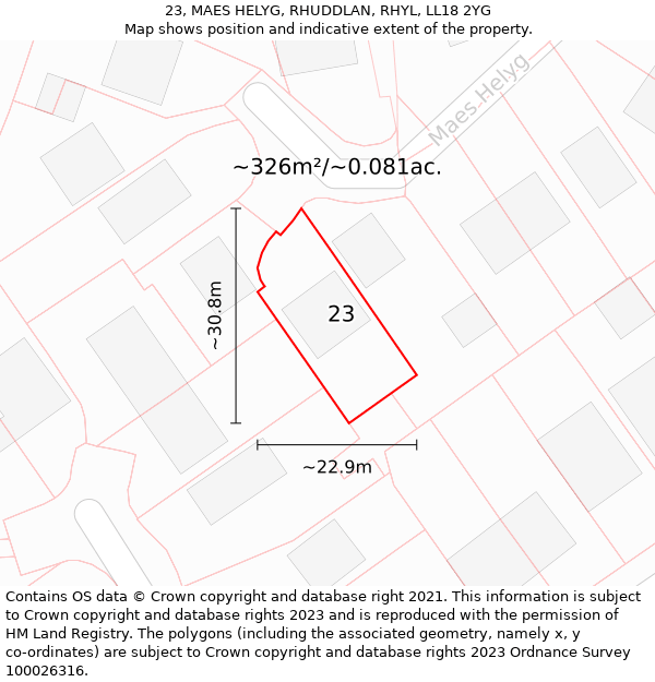 23, MAES HELYG, RHUDDLAN, RHYL, LL18 2YG: Plot and title map