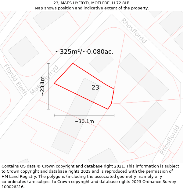 23, MAES HYFRYD, MOELFRE, LL72 8LR: Plot and title map