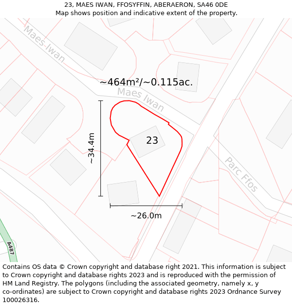 23, MAES IWAN, FFOSYFFIN, ABERAERON, SA46 0DE: Plot and title map