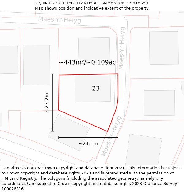23, MAES YR HELYG, LLANDYBIE, AMMANFORD, SA18 2SX: Plot and title map