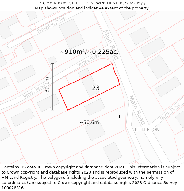 23, MAIN ROAD, LITTLETON, WINCHESTER, SO22 6QQ: Plot and title map