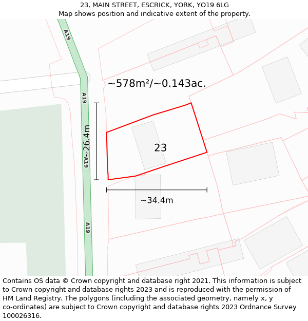 23, MAIN STREET, ESCRICK, YORK, YO19 6LG: Plot and title map