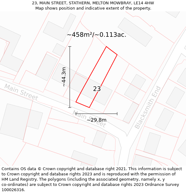 23, MAIN STREET, STATHERN, MELTON MOWBRAY, LE14 4HW: Plot and title map