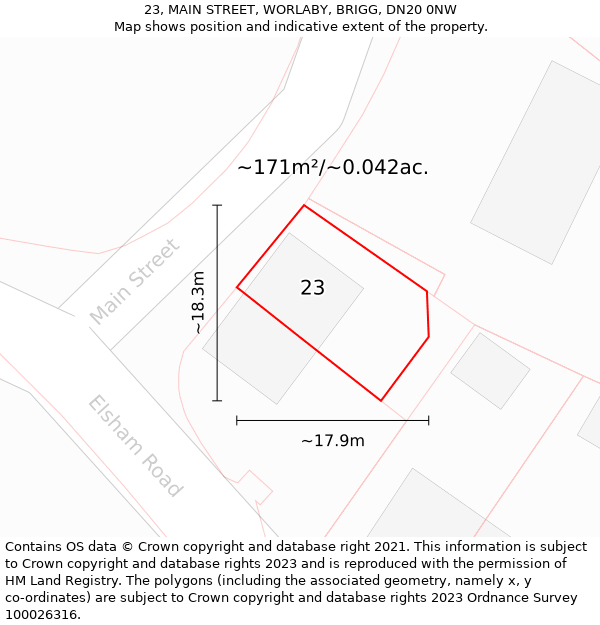 23, MAIN STREET, WORLABY, BRIGG, DN20 0NW: Plot and title map