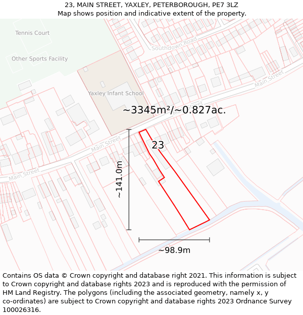 23, MAIN STREET, YAXLEY, PETERBOROUGH, PE7 3LZ: Plot and title map