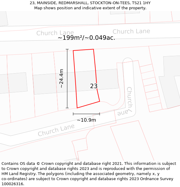 23, MAINSIDE, REDMARSHALL, STOCKTON-ON-TEES, TS21 1HY: Plot and title map