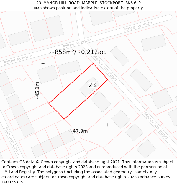 23, MANOR HILL ROAD, MARPLE, STOCKPORT, SK6 6LP: Plot and title map