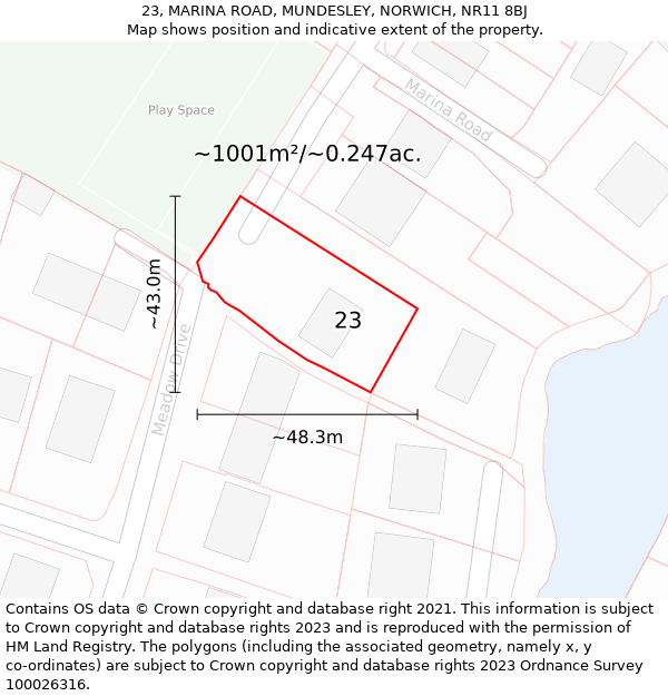 23, MARINA ROAD, MUNDESLEY, NORWICH, NR11 8BJ: Plot and title map