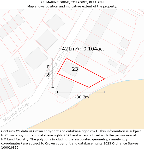 23, MARINE DRIVE, TORPOINT, PL11 2EH: Plot and title map