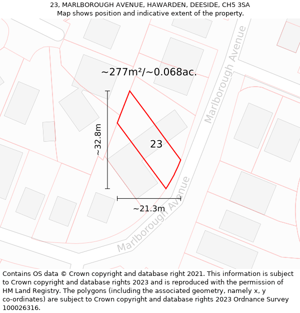 23, MARLBOROUGH AVENUE, HAWARDEN, DEESIDE, CH5 3SA: Plot and title map