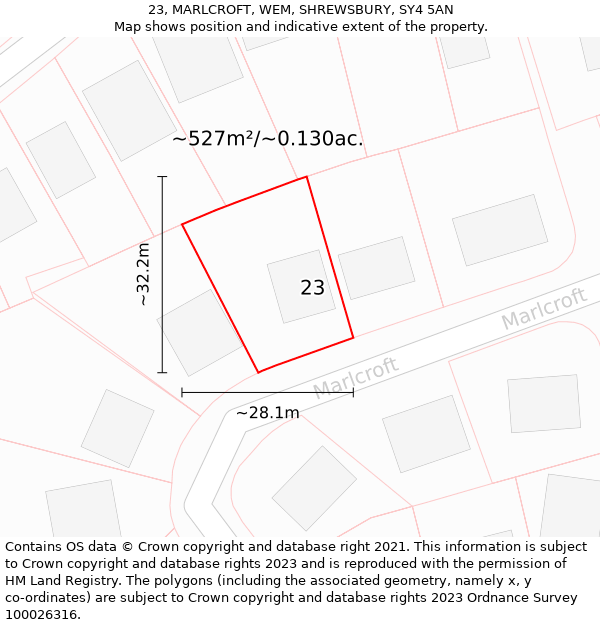 23, MARLCROFT, WEM, SHREWSBURY, SY4 5AN: Plot and title map