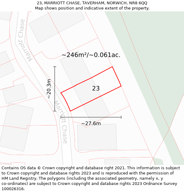 23, MARRIOTT CHASE, TAVERHAM, NORWICH, NR8 6QQ: Plot and title map