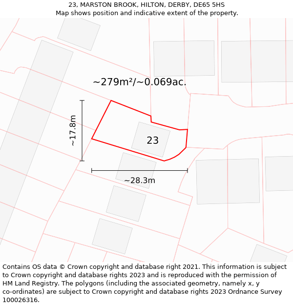 23, MARSTON BROOK, HILTON, DERBY, DE65 5HS: Plot and title map