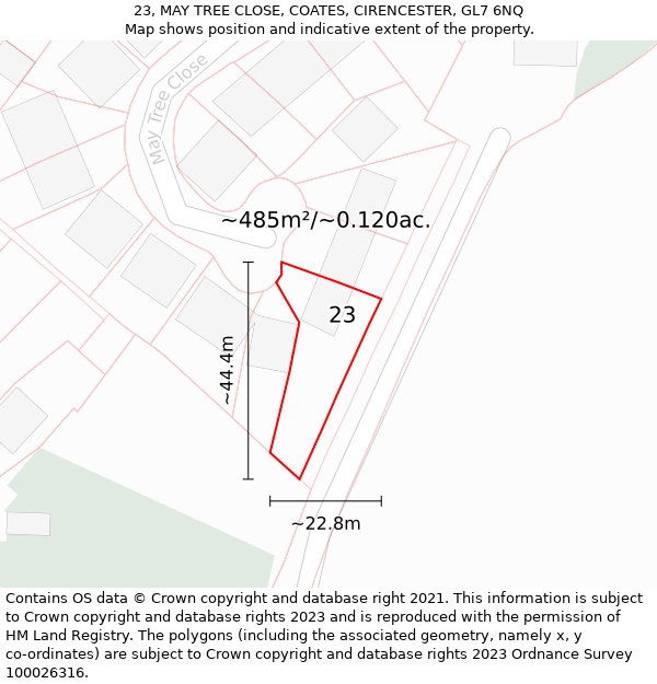 23, MAY TREE CLOSE, COATES, CIRENCESTER, GL7 6NQ: Plot and title map