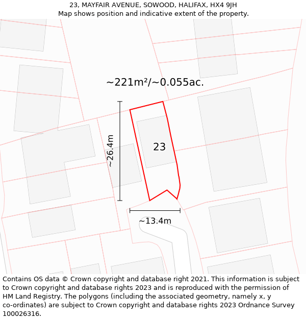 23, MAYFAIR AVENUE, SOWOOD, HALIFAX, HX4 9JH: Plot and title map