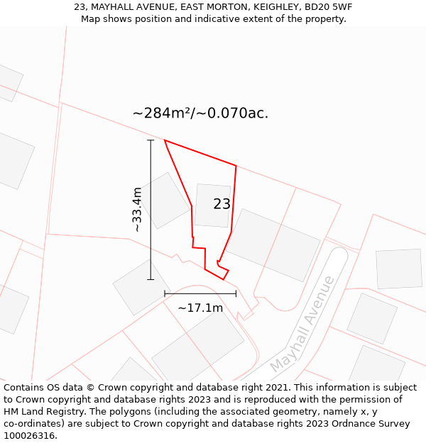 23, MAYHALL AVENUE, EAST MORTON, KEIGHLEY, BD20 5WF: Plot and title map