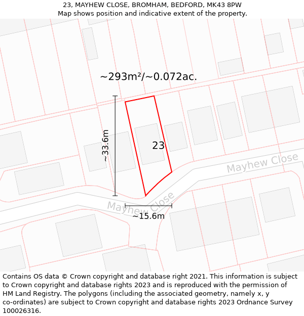 23, MAYHEW CLOSE, BROMHAM, BEDFORD, MK43 8PW: Plot and title map