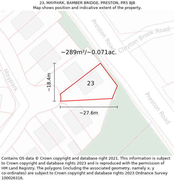 23, MAYPARK, BAMBER BRIDGE, PRESTON, PR5 8JB: Plot and title map