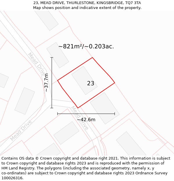 23, MEAD DRIVE, THURLESTONE, KINGSBRIDGE, TQ7 3TA: Plot and title map