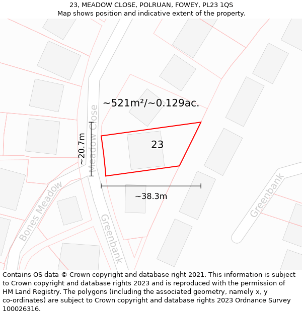 23, MEADOW CLOSE, POLRUAN, FOWEY, PL23 1QS: Plot and title map