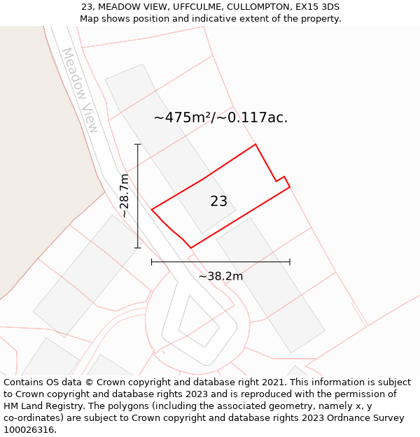 23, MEADOW VIEW, UFFCULME, CULLOMPTON, EX15 3DS: Plot and title map