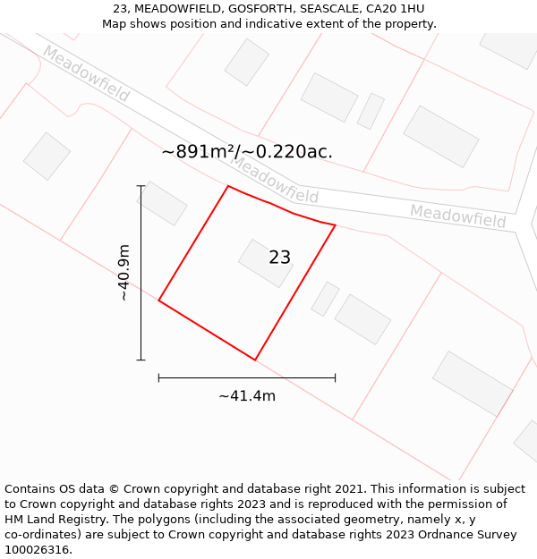 23, MEADOWFIELD, GOSFORTH, SEASCALE, CA20 1HU: Plot and title map