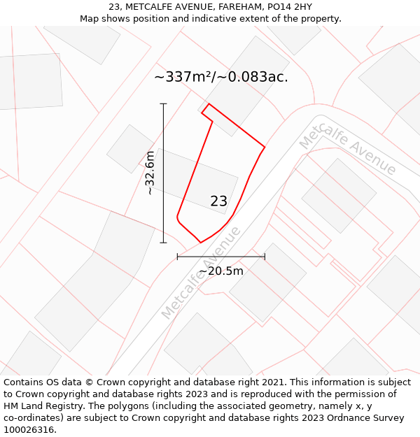 23, METCALFE AVENUE, FAREHAM, PO14 2HY: Plot and title map