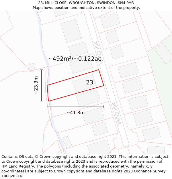 23, MILL CLOSE, WROUGHTON, SWINDON, SN4 9AR: Plot and title map