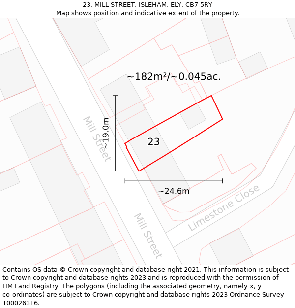 23, MILL STREET, ISLEHAM, ELY, CB7 5RY: Plot and title map