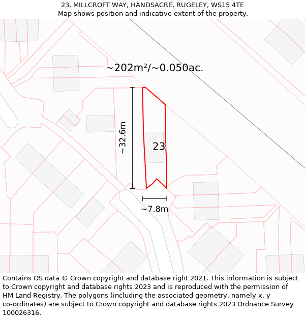 23, MILLCROFT WAY, HANDSACRE, RUGELEY, WS15 4TE: Plot and title map