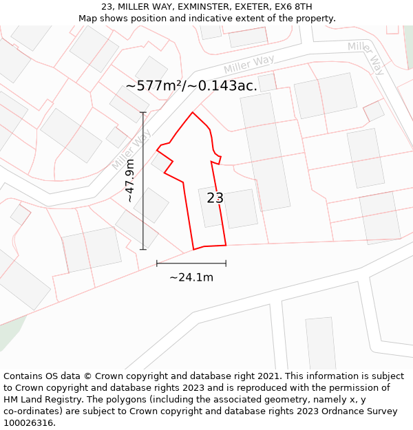 23, MILLER WAY, EXMINSTER, EXETER, EX6 8TH: Plot and title map