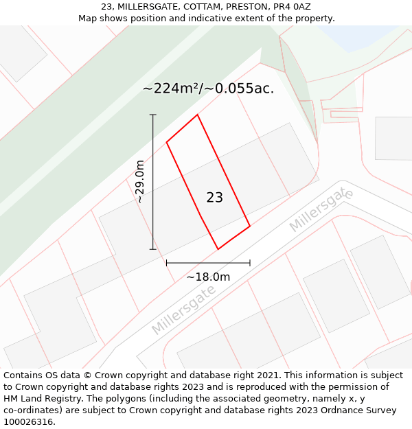 23, MILLERSGATE, COTTAM, PRESTON, PR4 0AZ: Plot and title map