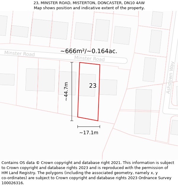 23, MINSTER ROAD, MISTERTON, DONCASTER, DN10 4AW: Plot and title map