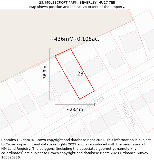 23, MOLESCROFT PARK, BEVERLEY, HU17 7EB: Plot and title map