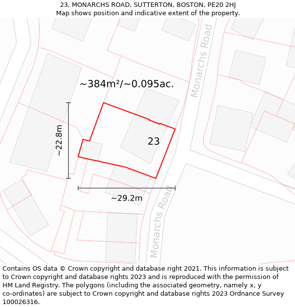 23, MONARCHS ROAD, SUTTERTON, BOSTON, PE20 2HJ: Plot and title map