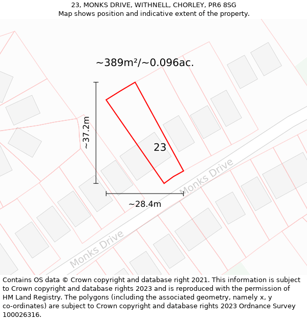 23, MONKS DRIVE, WITHNELL, CHORLEY, PR6 8SG: Plot and title map