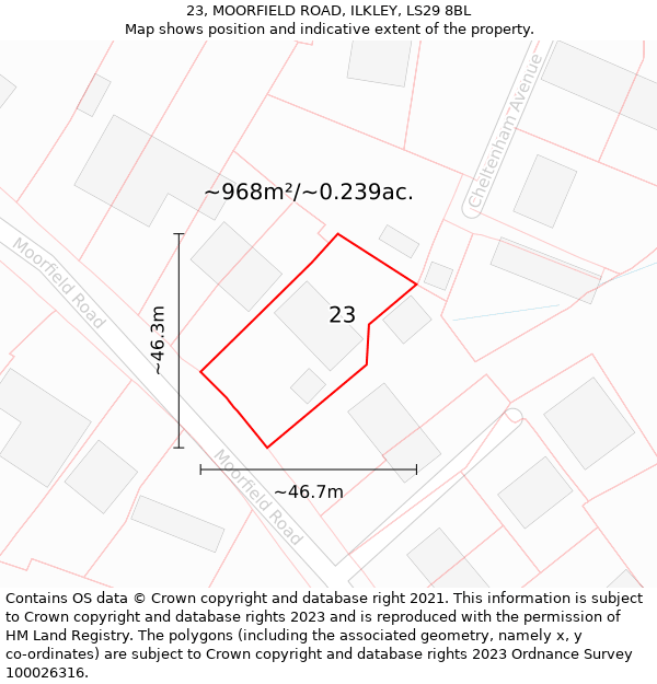 23, MOORFIELD ROAD, ILKLEY, LS29 8BL: Plot and title map