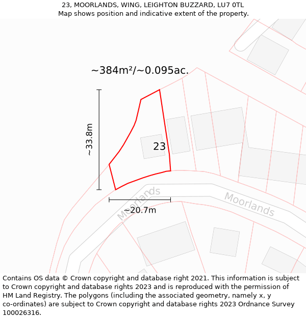 23, MOORLANDS, WING, LEIGHTON BUZZARD, LU7 0TL: Plot and title map