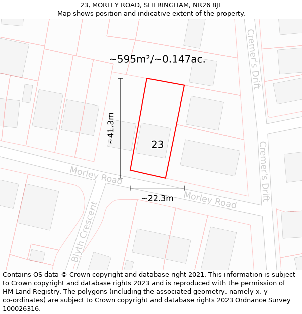 23, MORLEY ROAD, SHERINGHAM, NR26 8JE: Plot and title map