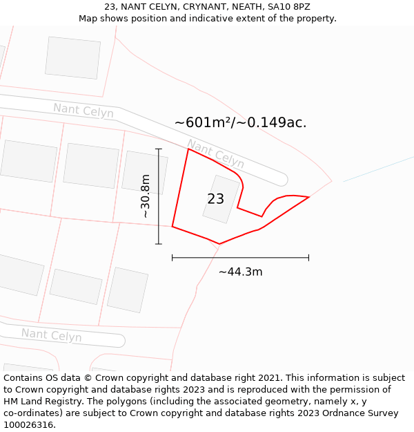 23, NANT CELYN, CRYNANT, NEATH, SA10 8PZ: Plot and title map