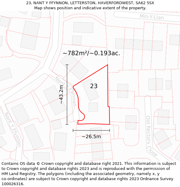 23, NANT Y FFYNNON, LETTERSTON, HAVERFORDWEST, SA62 5SX: Plot and title map