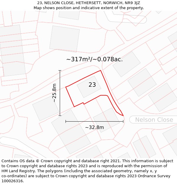 23, NELSON CLOSE, HETHERSETT, NORWICH, NR9 3JZ: Plot and title map