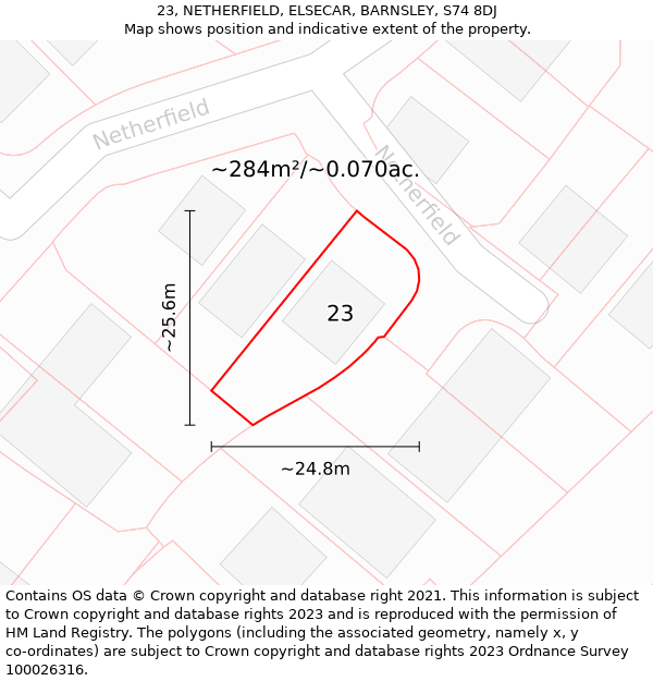 23, NETHERFIELD, ELSECAR, BARNSLEY, S74 8DJ: Plot and title map